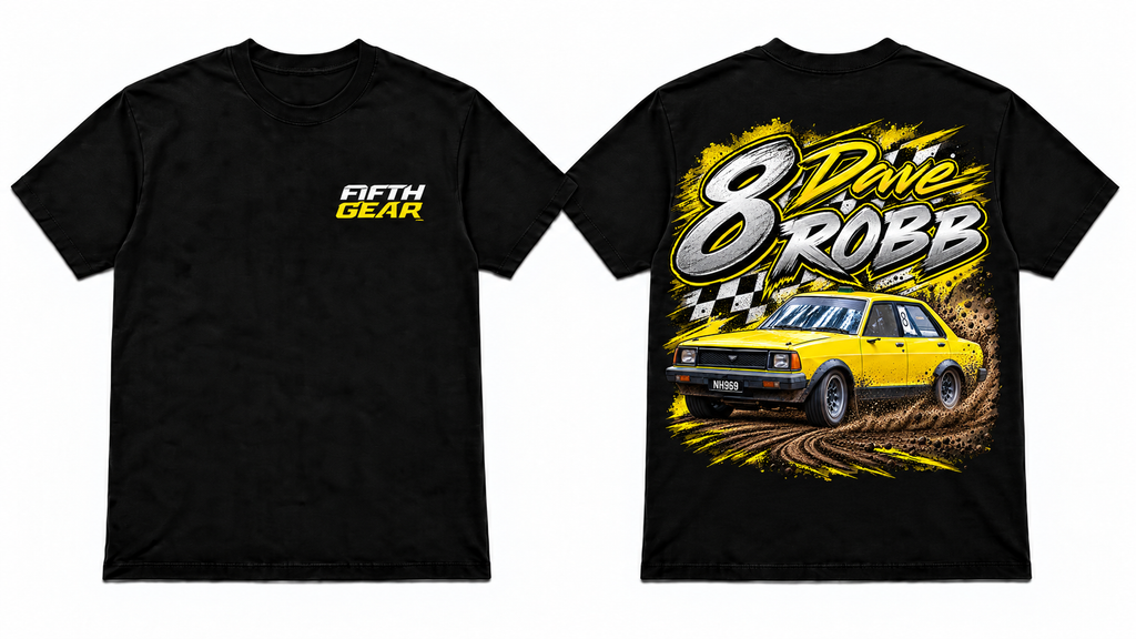 Black Yellow #8 Racing Tee front and back mockup