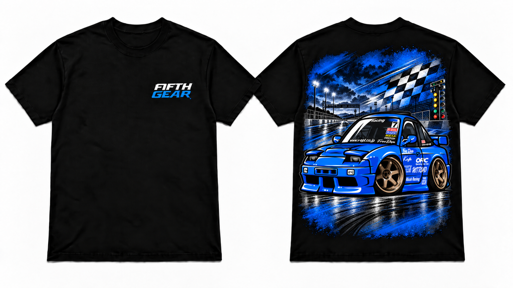 White Blue #7 Street Racing Tee front and back mockup