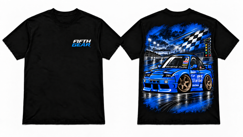 White Blue #7 Street Racing Tee front and back mockup