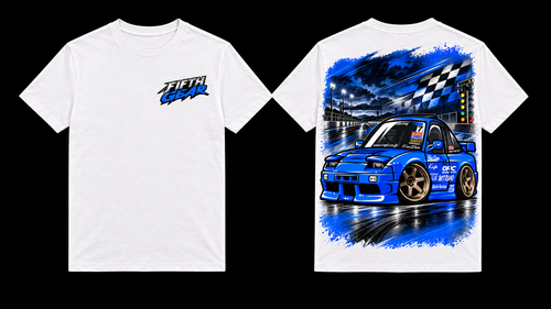 Black Blue #7 Street Racing Tee front and back mockup