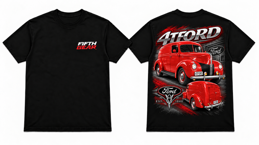 Black Vintage Red Hot Rod Tee front and back mockup