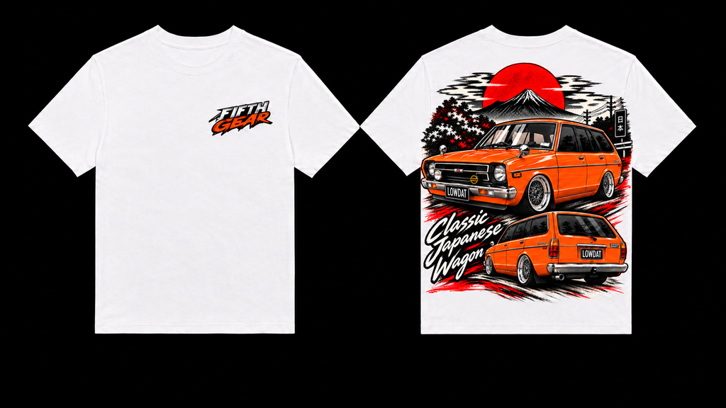 White Classic Japanese Wagon Tee front and back mockup