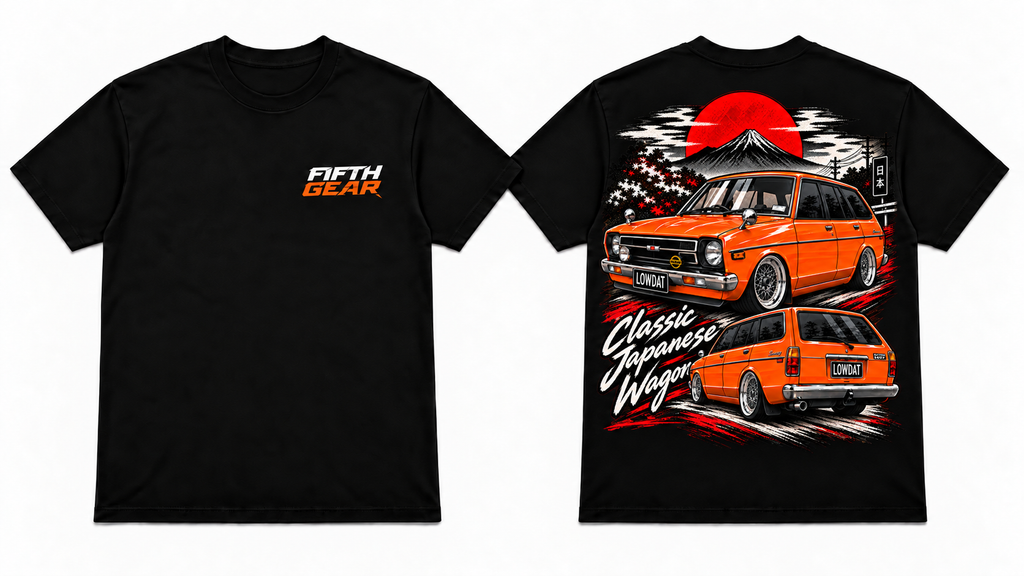 Black Classic Japanese Wagon Tee front and back mockup