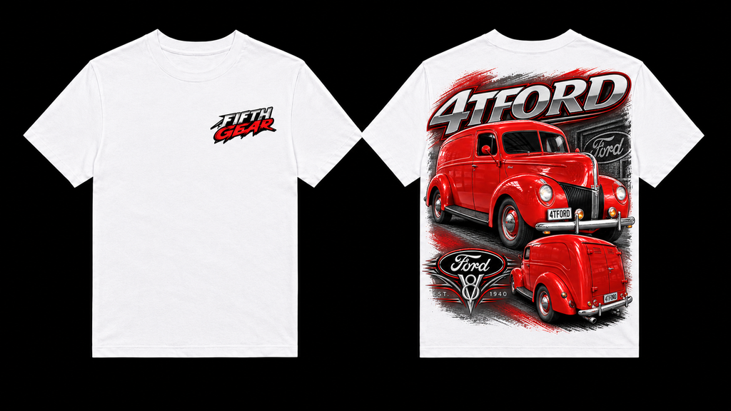 White Vintage Red Hot Rod Tee front and back mockup
