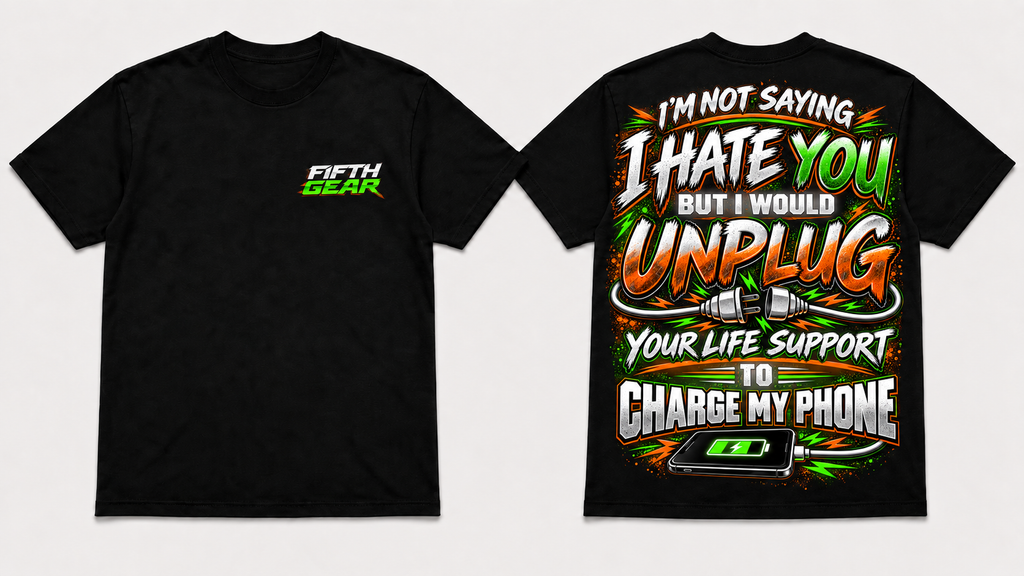 Unplug Tee – Black, front and back