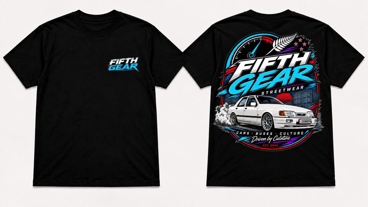 Ford Sierra Cosworth Tee – Black, front and back