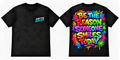 Black Fifth Gear tee with chest logo and rainbow Be the Reason Someone Smiles Today back print