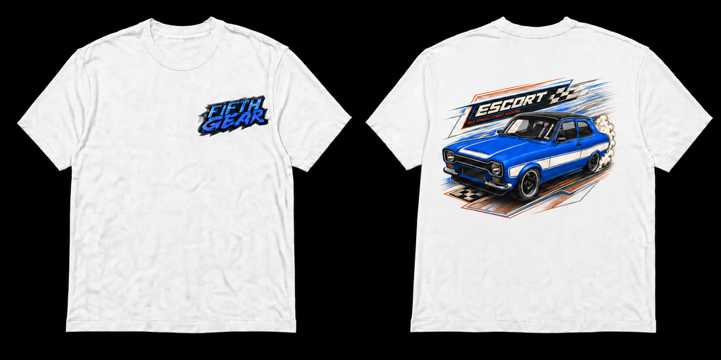 Ford Escort MK1 Street Racer - White Tee front and back