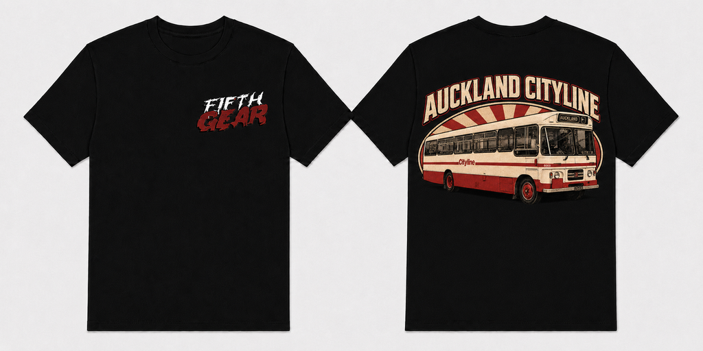 Fifth Gear Auckland Cityline Rising Sun Tee - Black colorway front and back