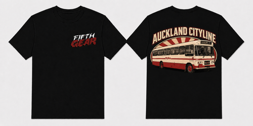 Fifth Gear Auckland Cityline Rising Sun Tee - Black colorway front and back
